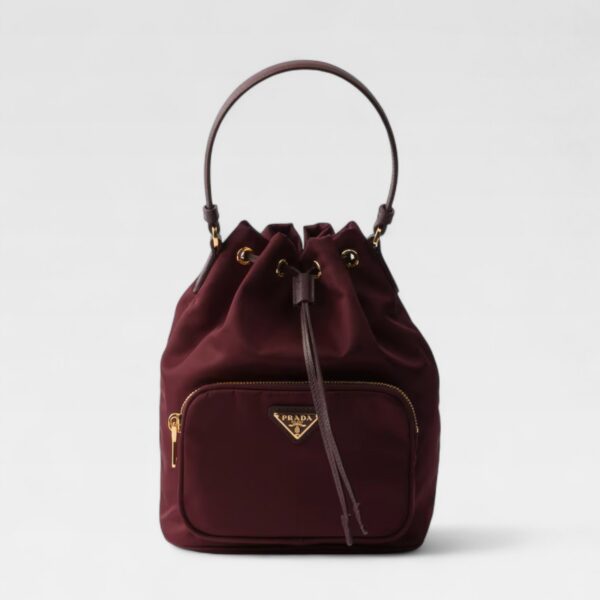 Prada Re-Nylon Duet Bucket Bag Burgundy