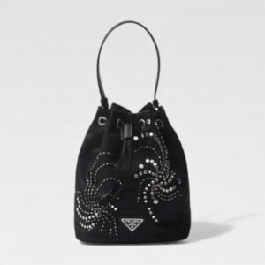 Prada Re-Nylon Mini Bucket Bag with Crystals