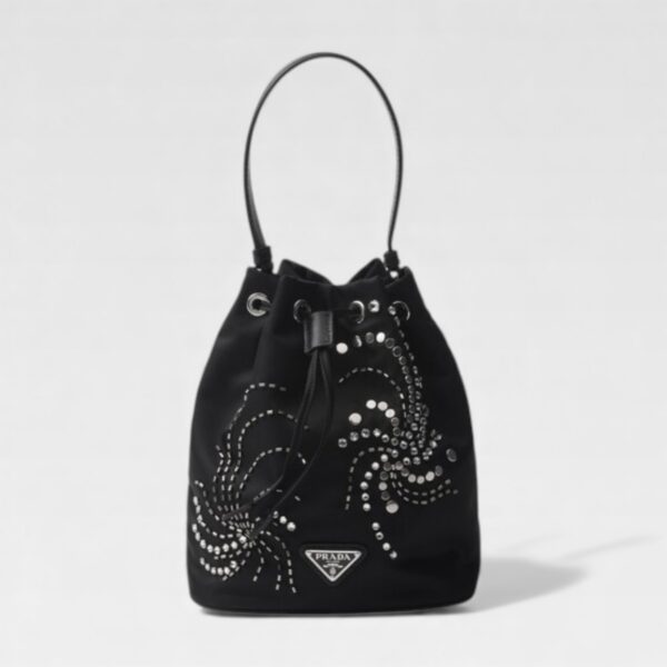 Prada Re-Nylon Mini Bucket Bag with Crystals