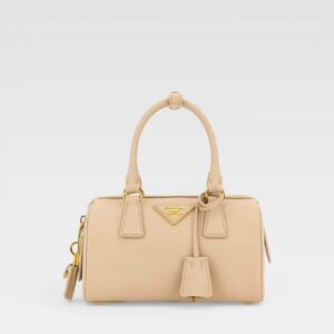 Prada Saffiano Bowler Bag Travertine Stone