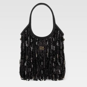 Miu Miu Ivy Satin Handbag With Crystal and Sequin Fringe