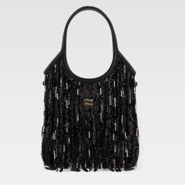 Miu Miu Ivy Satin Handbag With Crystal and Sequin Fringe