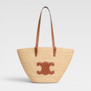 Celine Medium Supple Classic Panier in Raffia and Calfskin