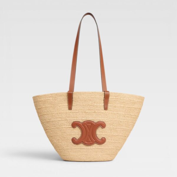 Celine Medium Supple Classic Panier in Raffia and Calfskin