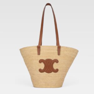 Celine Medium Supple Classic Panier in Raffia and Calfskin
