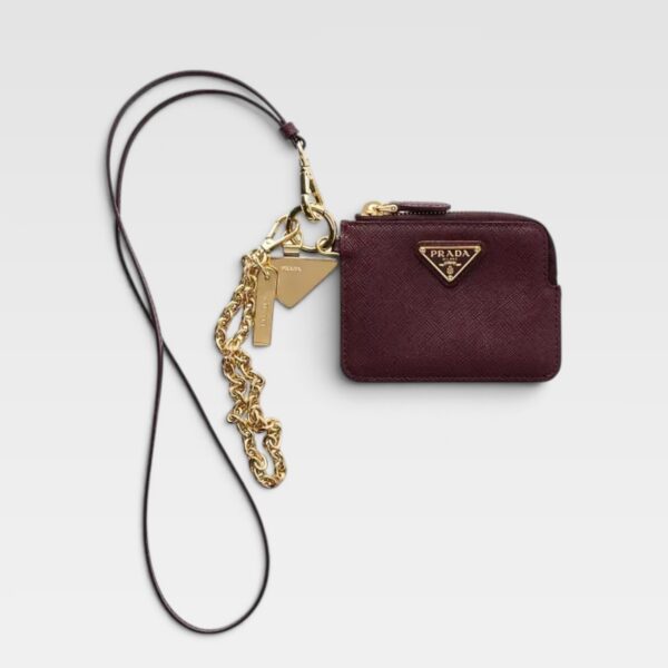 Prada Saffiano Leather Card Holder with Shoulder Strap
