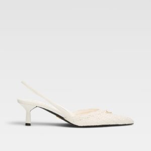 Prada Triangle Logo Woven Leather Slingback Pumps