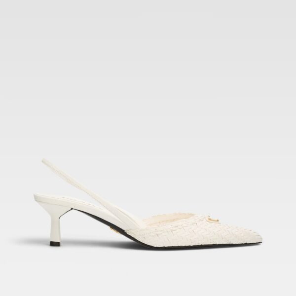 Prada Triangle Logo Woven Leather Slingback Pumps