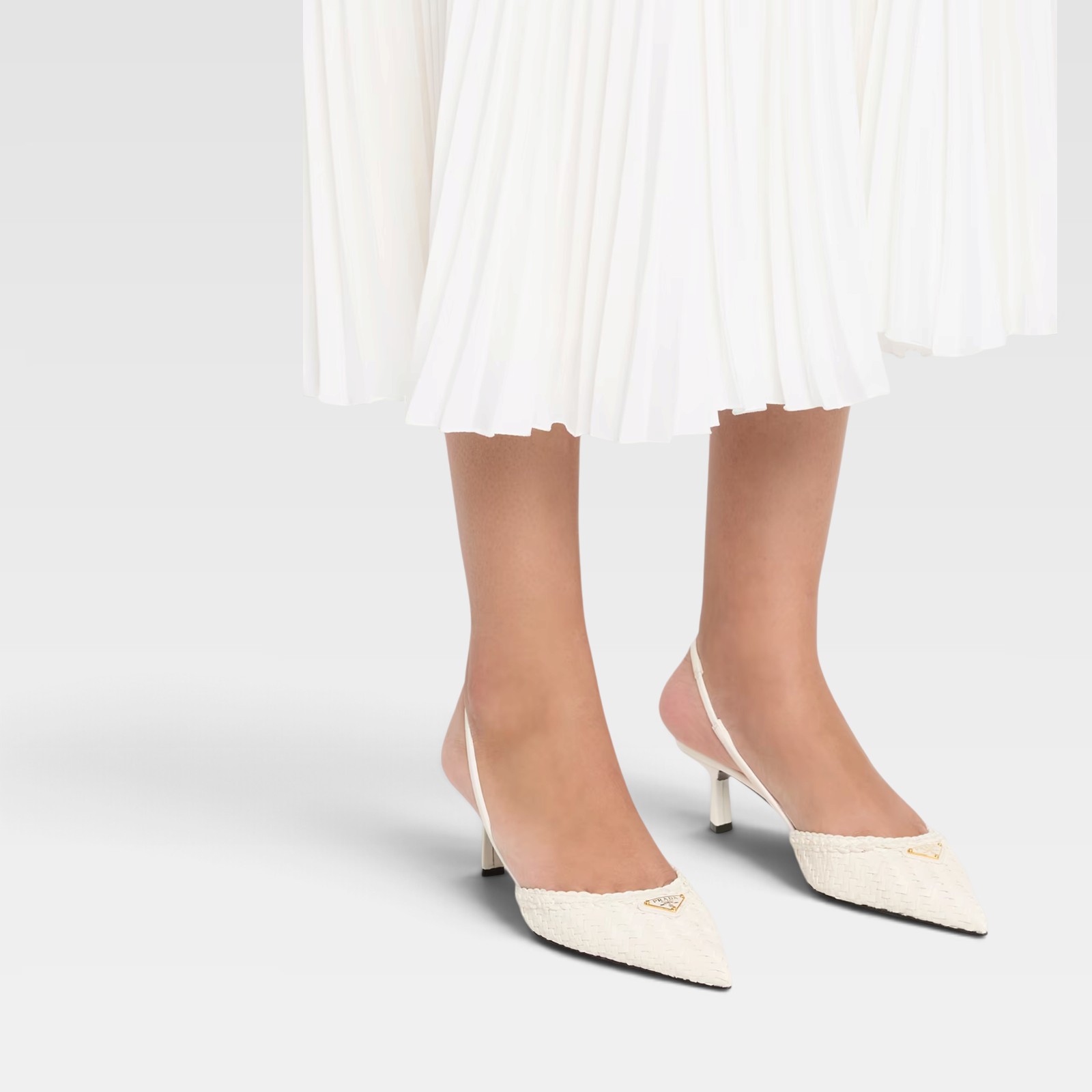 Prada Triangle Logo Woven Leather Slingback Pumps - Image 4